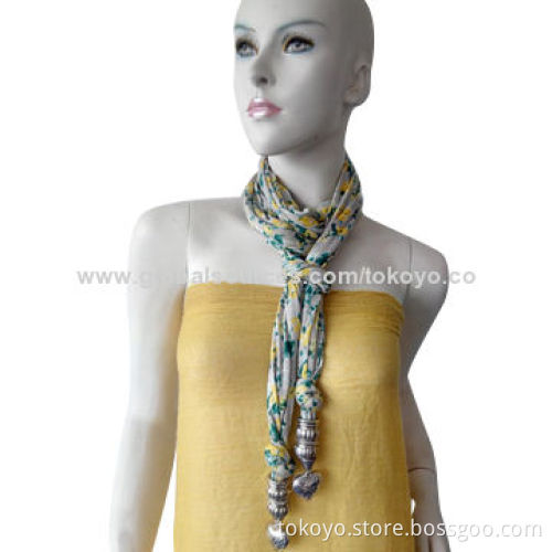 Cotton scarf with jeweled to both ends, screen printing, jersey, measures 180*45cm+jewel